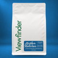 Viewfinder Marlon Bolaños coffee in a white bag on a blue studio background