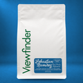 Viewfinder Sebastian Ramirez coffee in a white bag on a blue studio background